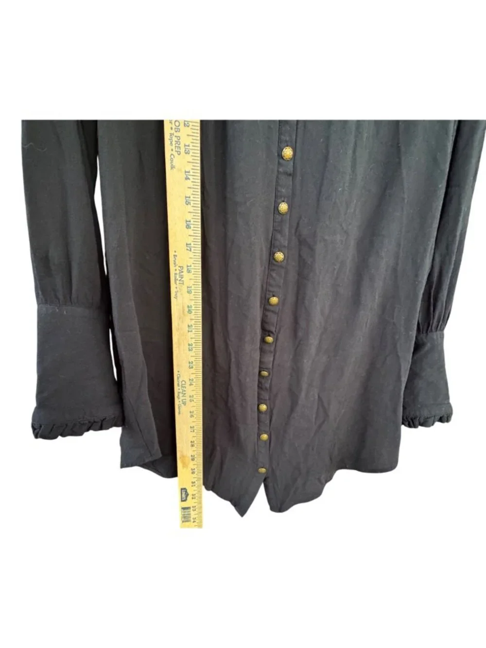 Free People Womens Medium Black Long Sleeve Button Up Ruffle Tunic Blouse Top